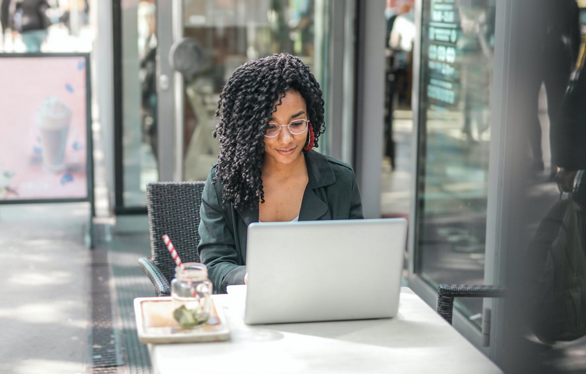 woman using laptop